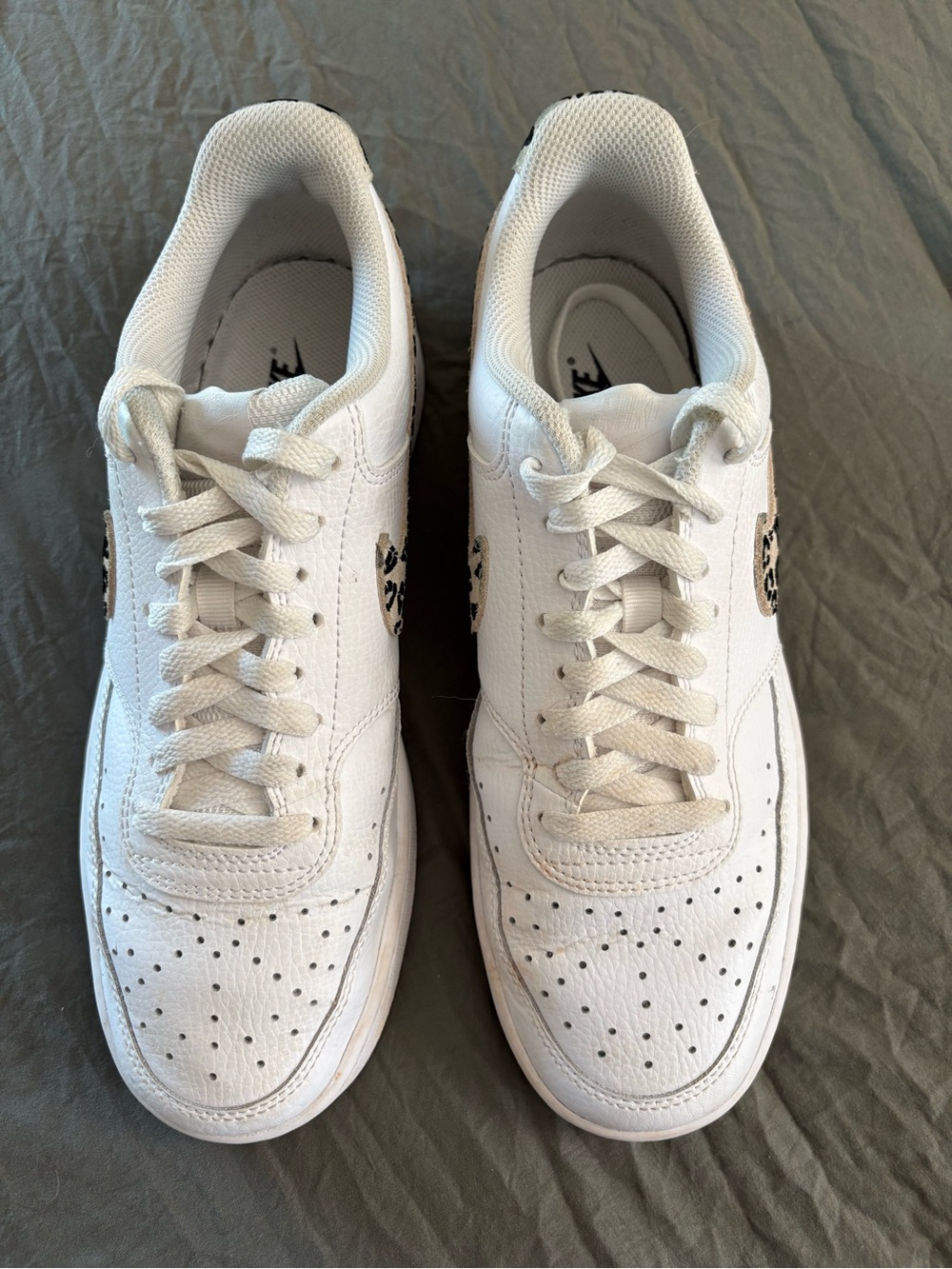 Nike Court Vision Low Leopard Swoosh White Leather. Size 9.5. - Picture 3 of 14